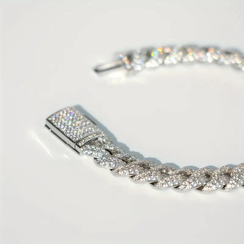 1pc Moissanite Cuban Chain Bracelet - Crafted from S925 Sterling Silver with Brilliant Moissanite Stones