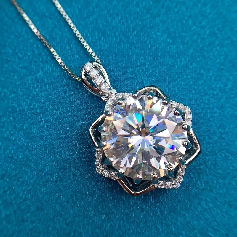 BRILLAR S925 Silver 5CT Moissanite Pendant Necklace
