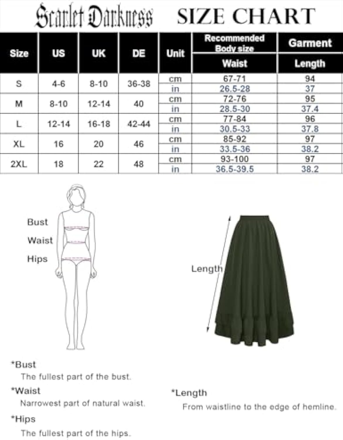 Women's Gothic Steampunk Maxi Skirt High Waist Double Layer Medieval Skirt with Drawstring