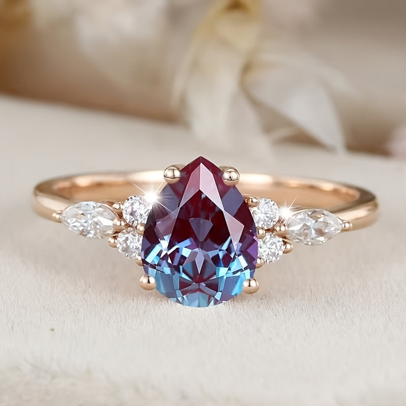 Custom Pear-Cut Alexandrite Cluster Engagement Ring