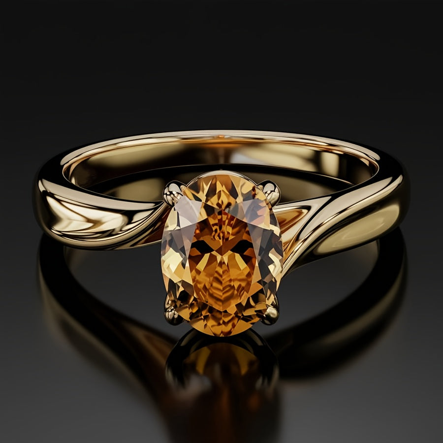 Custom Oval-Cut Citrine Solitaire Statement Ring