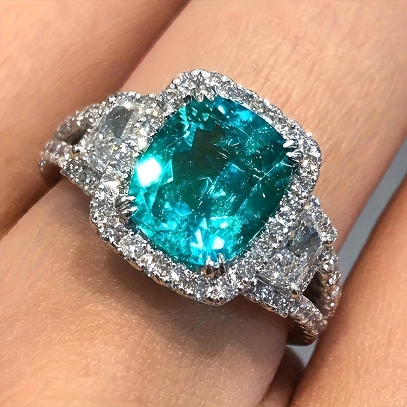 Custom Cushion-Cut Paraiba Tourmaline Halo Statement Ring