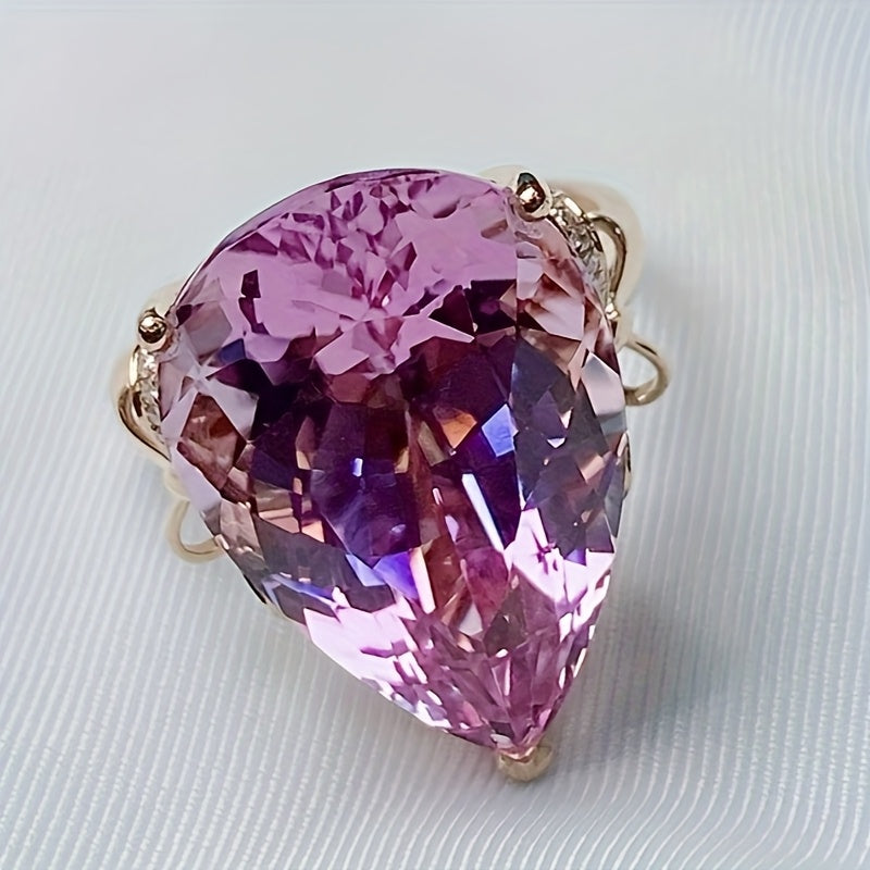 Custom Pear-Cut Pink Kunzite Statement Ring with Diamond Accents