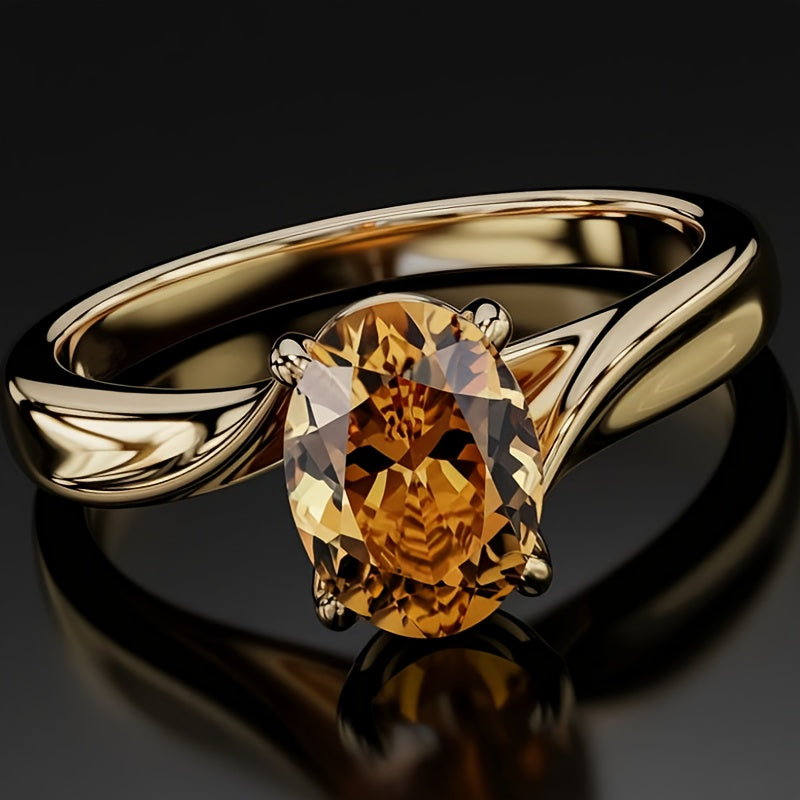 Custom Oval-Cut Citrine Solitaire Statement Ring