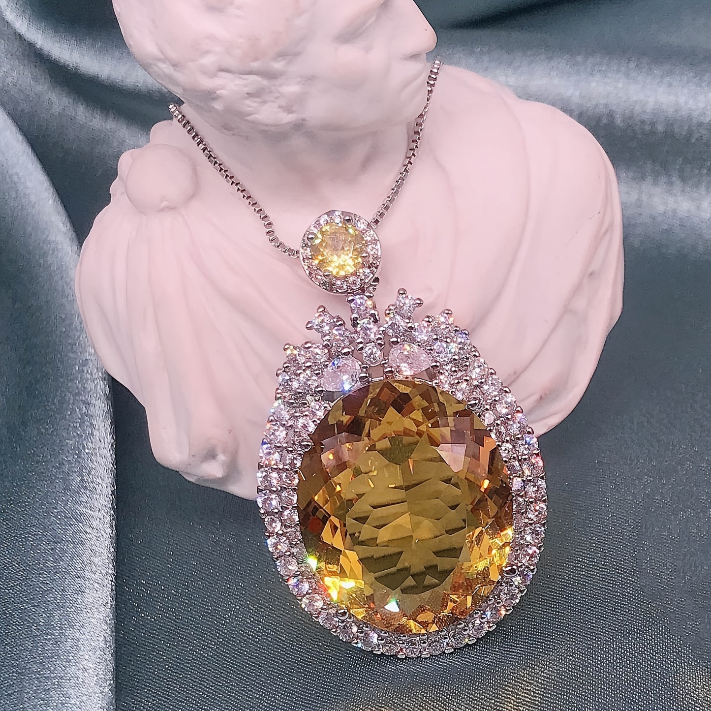 Custom Citrine & Diamond Double Halo Statement Necklace