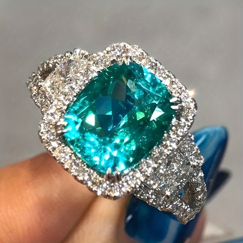 Custom Cushion-Cut Paraiba Tourmaline Halo Statement Ring
