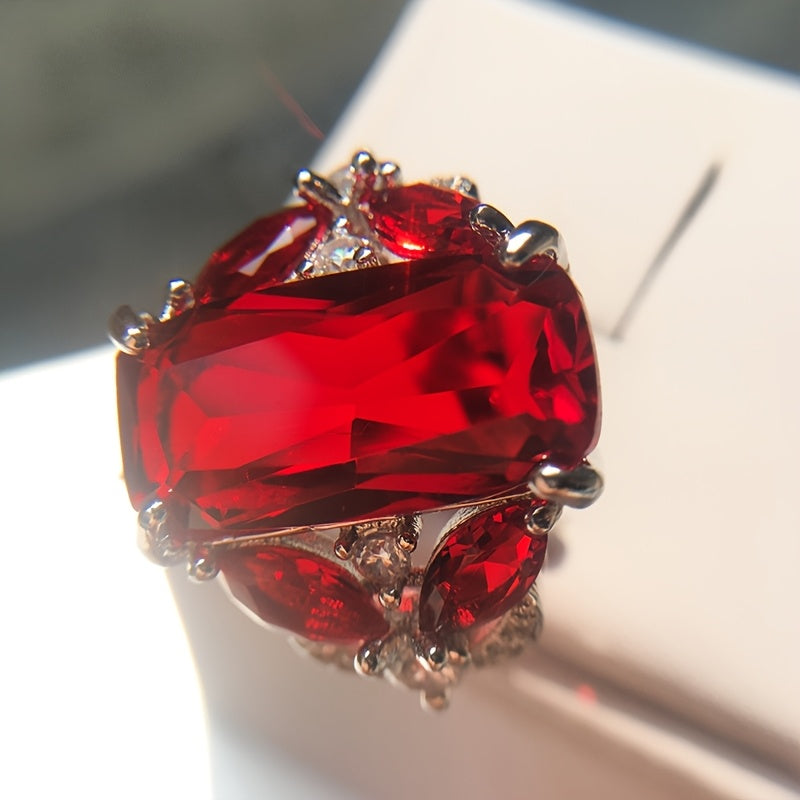 Custom Cushion-Cut Red Ruby Statement Ring with Diamond Accents