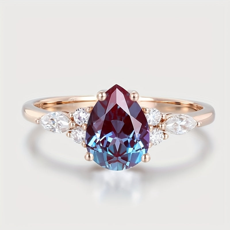 Custom Pear-Cut Alexandrite Cluster Engagement Ring
