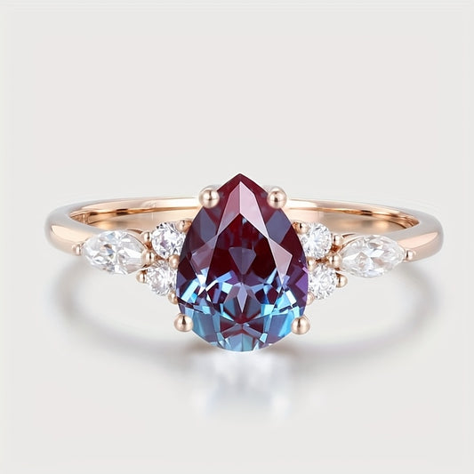 Custom Pear-Cut Alexandrite Cluster Engagement Ring