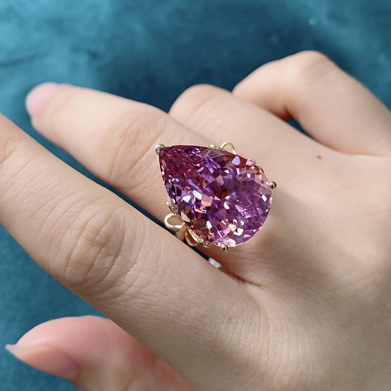 Custom Pear-Cut Pink Kunzite Statement Ring with Diamond Accents