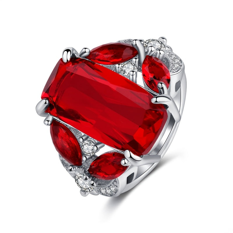 Custom Cushion-Cut Red Ruby Statement Ring with Diamond Accents