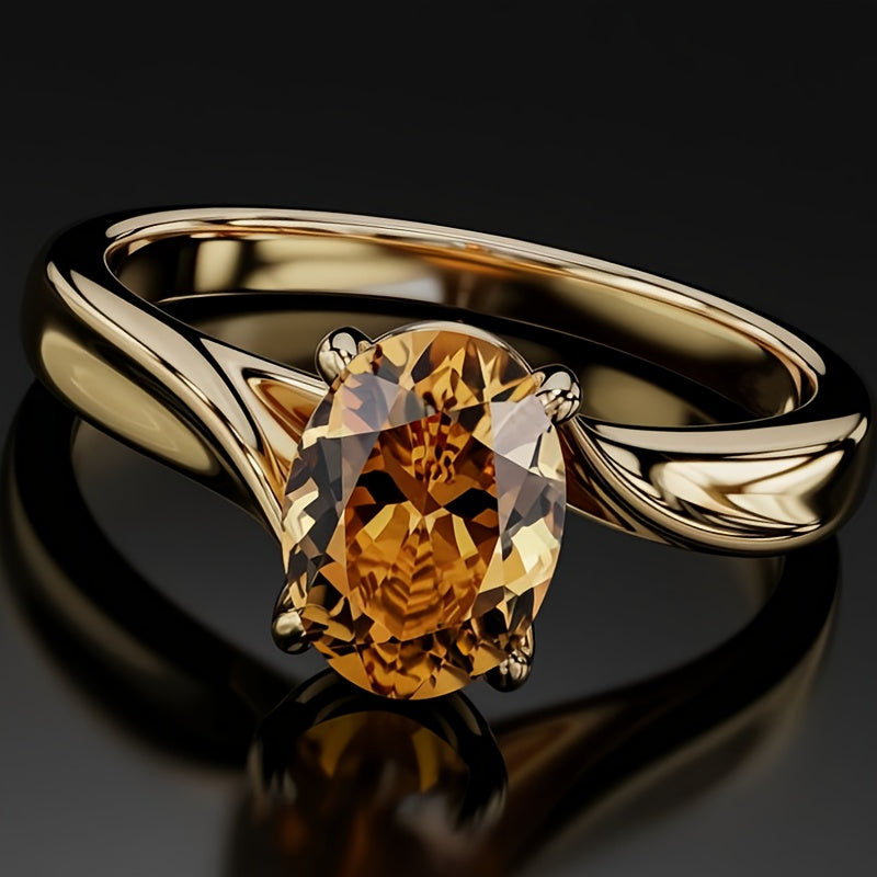 Custom Oval-Cut Citrine Solitaire Statement Ring