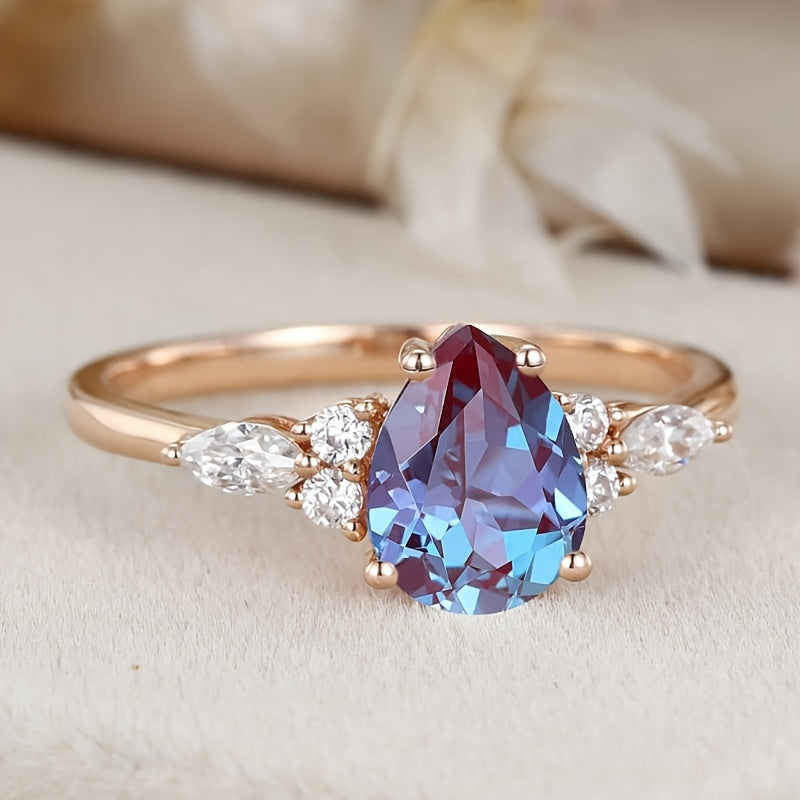 Custom Pear-Cut Alexandrite Cluster Engagement Ring