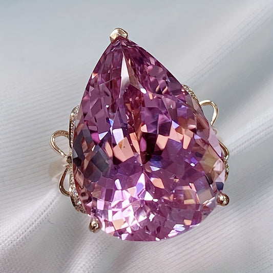 Custom Pear-Cut Pink Kunzite Statement Ring with Diamond Accents