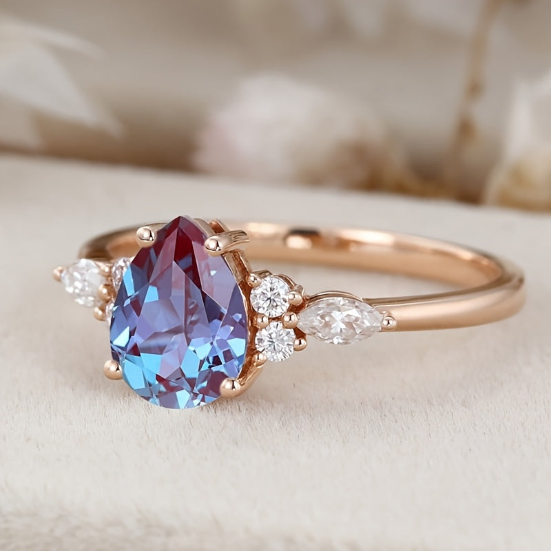 Custom Pear-Cut Alexandrite Cluster Engagement Ring