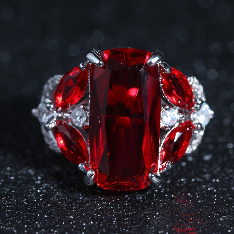 Custom Cushion-Cut Red Ruby Statement Ring with Diamond Accents
