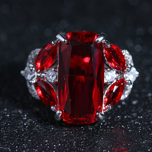 Custom Cushion-Cut Red Ruby Statement Ring with Diamond Accents