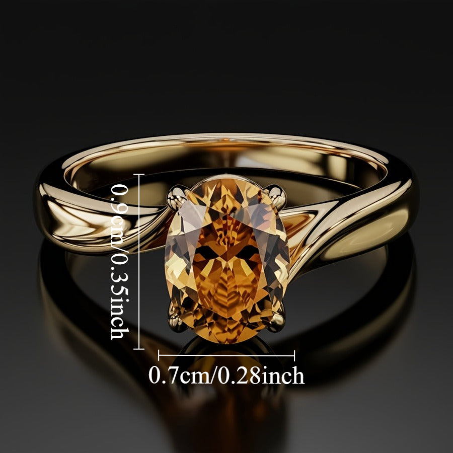 Custom Oval-Cut Citrine Solitaire Statement Ring