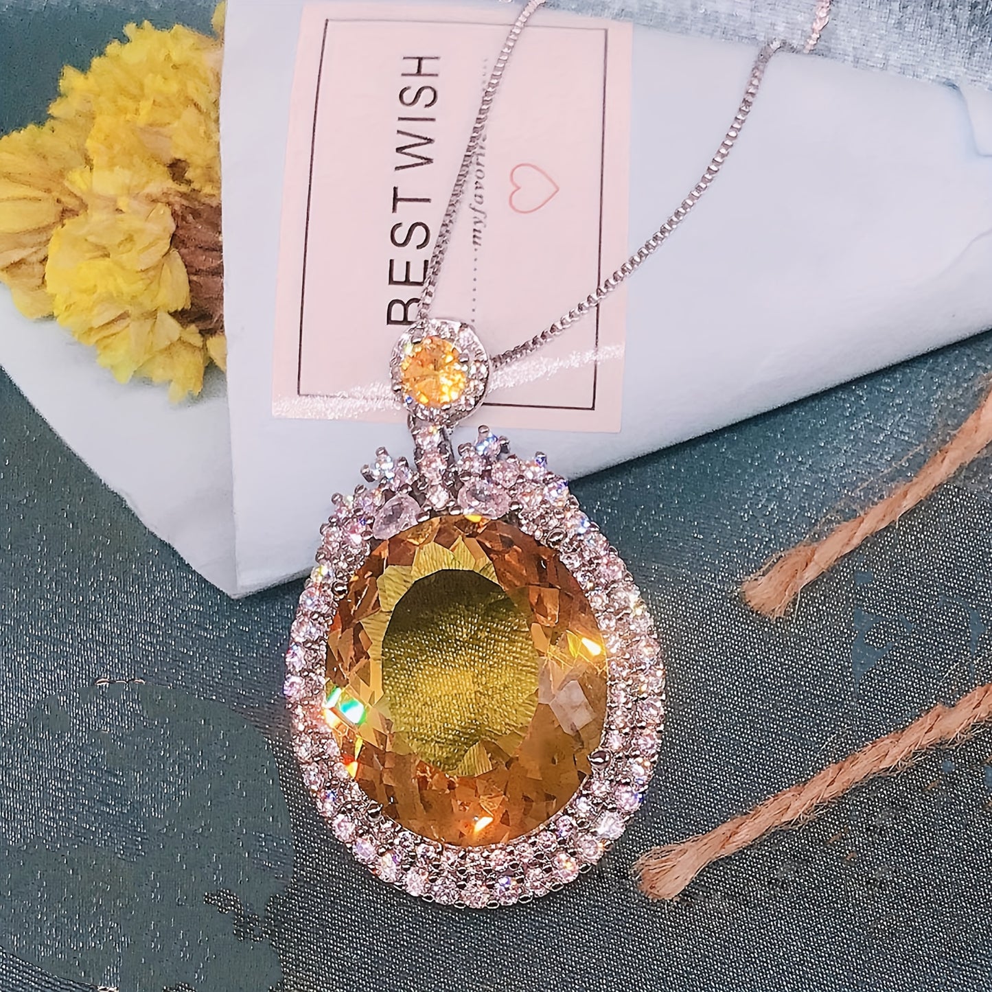 Custom Citrine & Diamond Double Halo Statement Necklace
