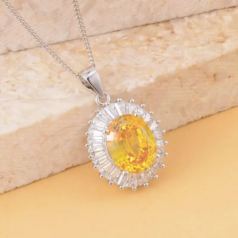 1pc 925 Sterling Silver Pendant with 2ct Yellow Oval Moissanite