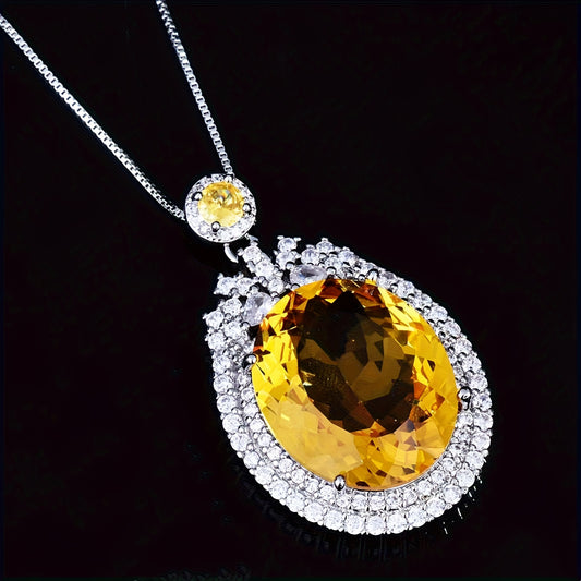 Custom Citrine & Diamond Double Halo Statement Necklace