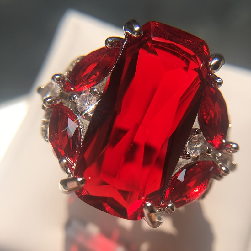 Custom Cushion-Cut Red Ruby Statement Ring with Diamond Accents