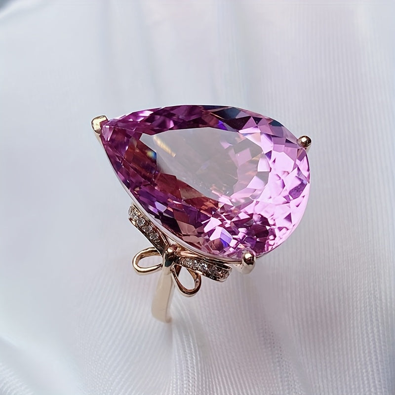 Custom Pear-Cut Pink Kunzite Statement Ring with Diamond Accents