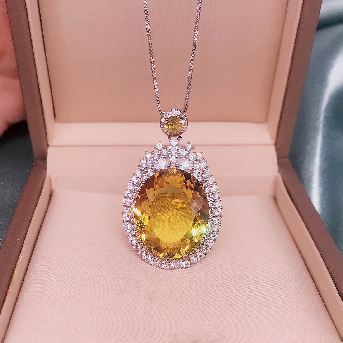 Custom Citrine & Diamond Double Halo Statement Necklace