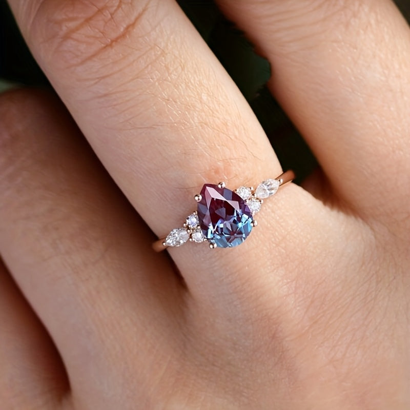 Custom Pear-Cut Alexandrite Cluster Engagement Ring
