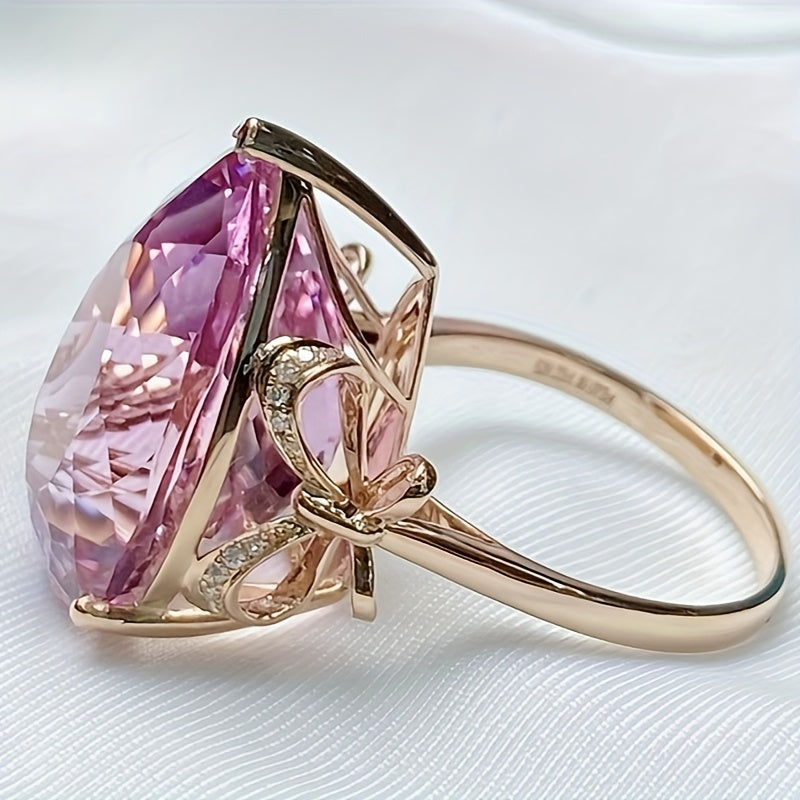 Custom Pear-Cut Pink Kunzite Statement Ring with Diamond Accents