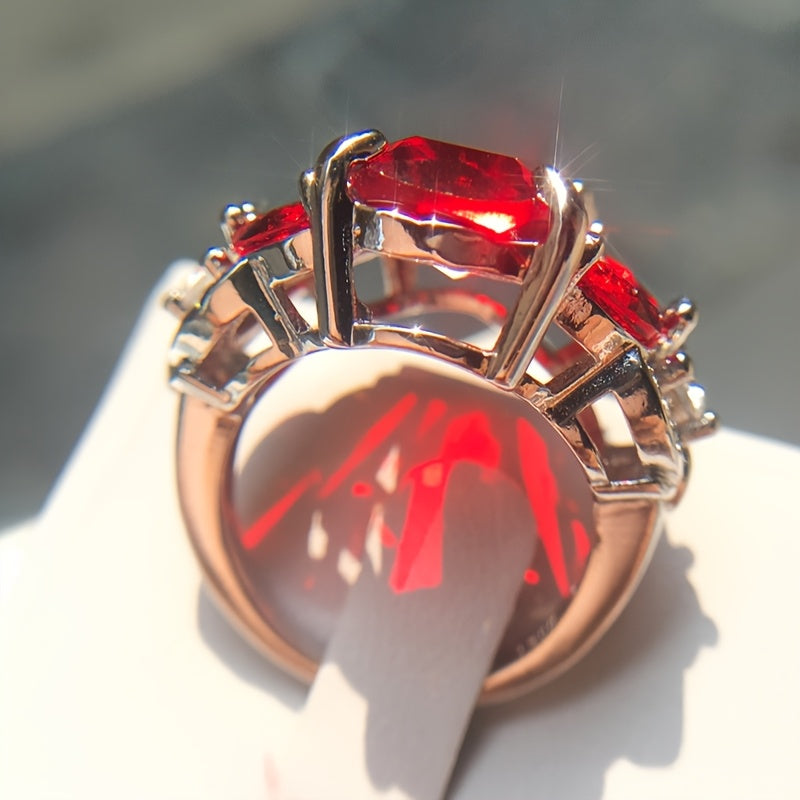 Custom Cushion-Cut Red Ruby Statement Ring with Diamond Accents