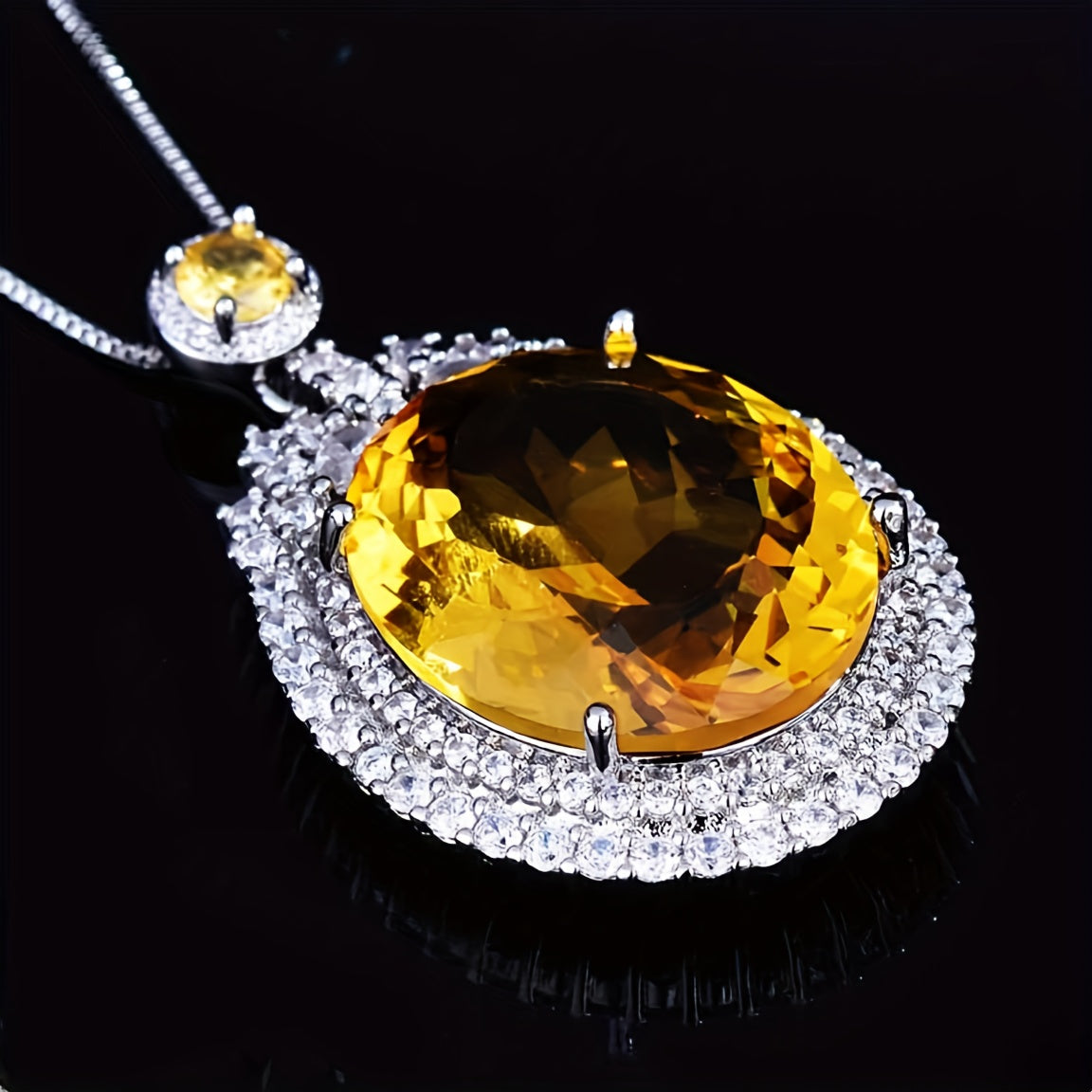 Custom Citrine & Diamond Double Halo Statement Necklace