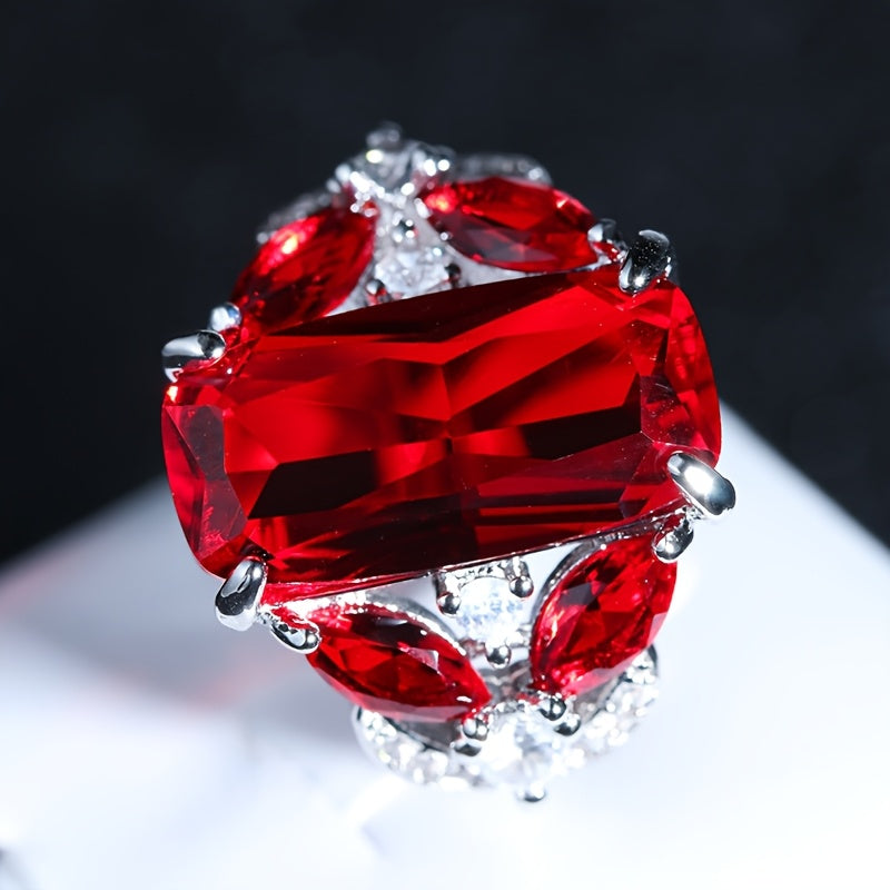 Custom Cushion-Cut Red Ruby Statement Ring with Diamond Accents