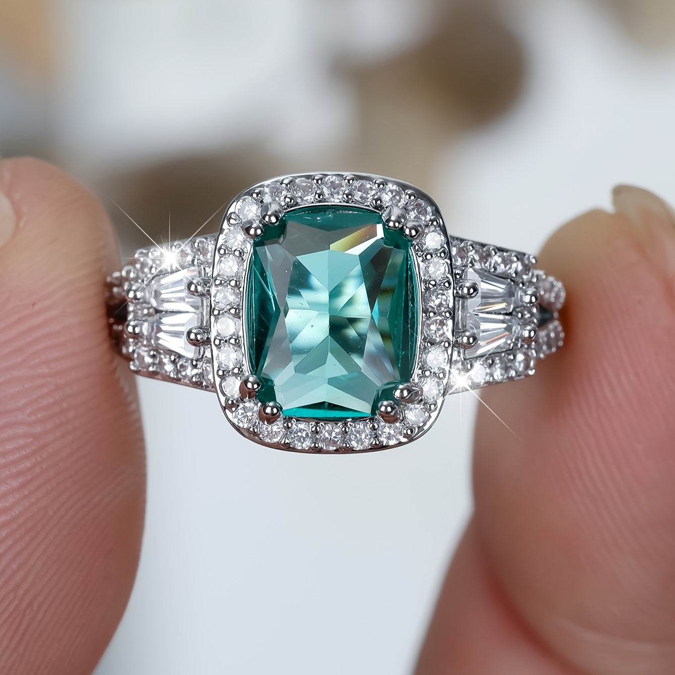 Custom Cushion-Cut Paraiba Tourmaline Halo Statement Ring