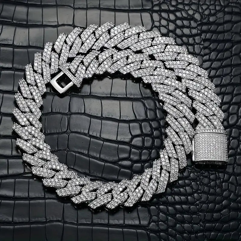 1pc Moissanite Cuban Chain Bracelet - Crafted from S925 Sterling Silver with Brilliant Moissanite Stones