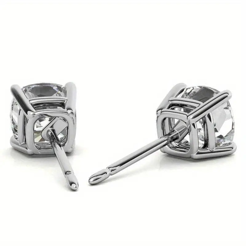 4.00 CTW Lab Created Moissanite Cushion Cut Stud Earrings in Sterling Silver 8mm Stones