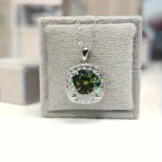 5ct Green Moissanite Pendant 925 Silver Necklace