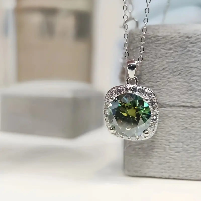 5ct Green Moissanite Pendant 925 Silver Necklace