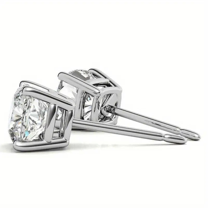 4.00 CTW Lab Created Moissanite Cushion Cut Stud Earrings in Sterling Silver 8mm Stones