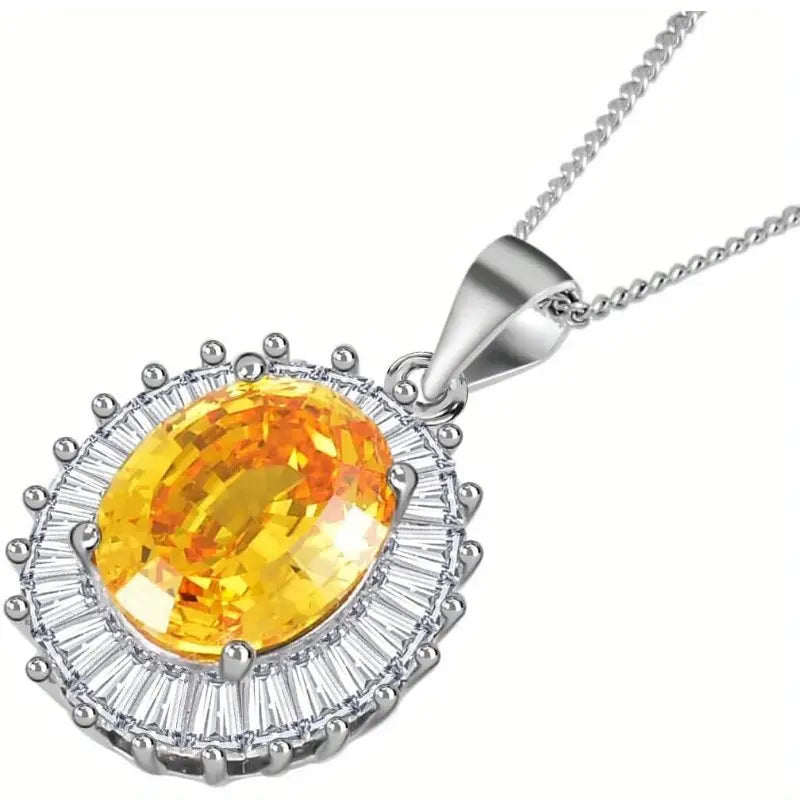 1pc 925 Sterling Silver Pendant with 2ct Yellow Oval Moissanite