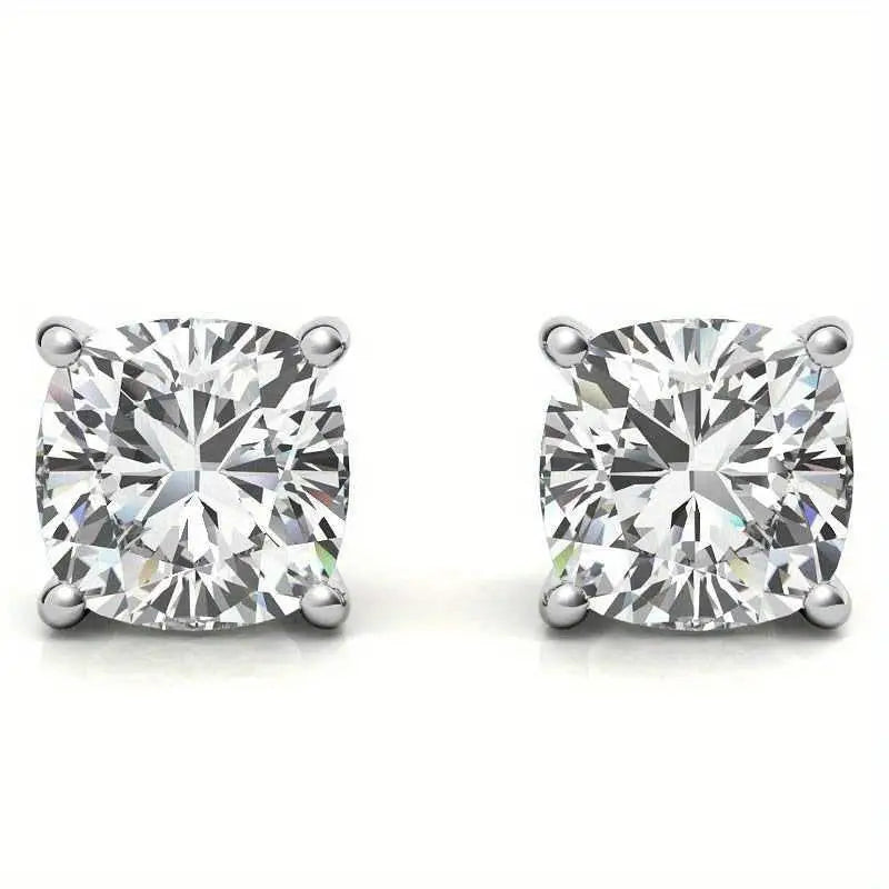 4.00 CTW Lab Created Moissanite Cushion Cut Stud Earrings in Sterling Silver 8mm Stones