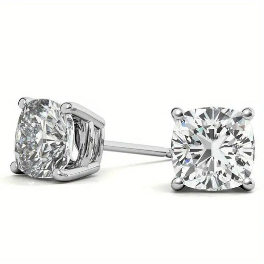 4.00 CTW Lab Created Moissanite Cushion Cut Stud Earrings in Sterling Silver 8mm Stones