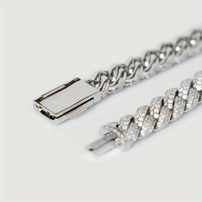 1pc Moissanite Cuban Chain Bracelet - Crafted from S925 Sterling Silver with Brilliant Moissanite Stones