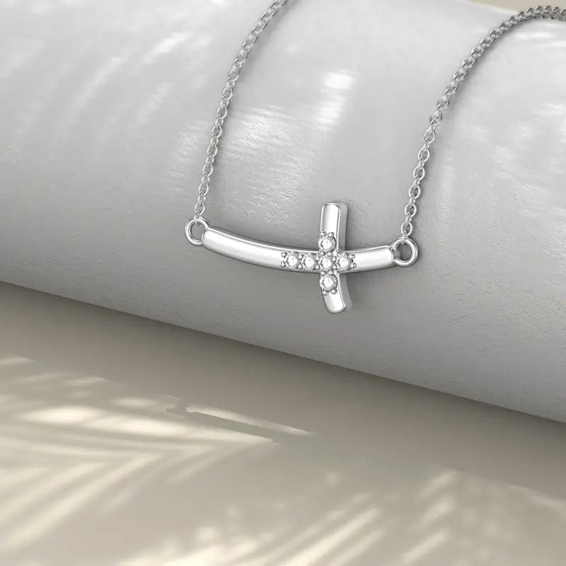 Elegant 925 Sterling Silver Cross Necklace with Lab-Grown Diamonds