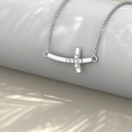 Elegant 925 Sterling Silver Cross Necklace with Lab-Grown Diamonds