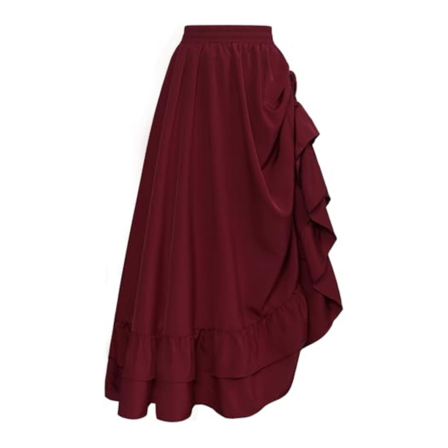 Women's Gothic Steampunk Maxi Skirt High Waist Double Layer Medieval Skirt with Drawstring