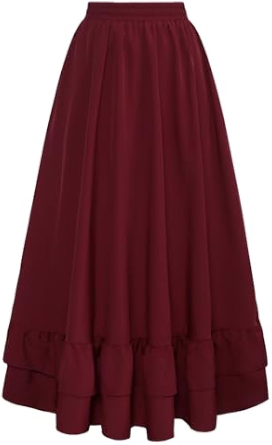 Women's Gothic Steampunk Maxi Skirt High Waist Double Layer Medieval Skirt with Drawstring