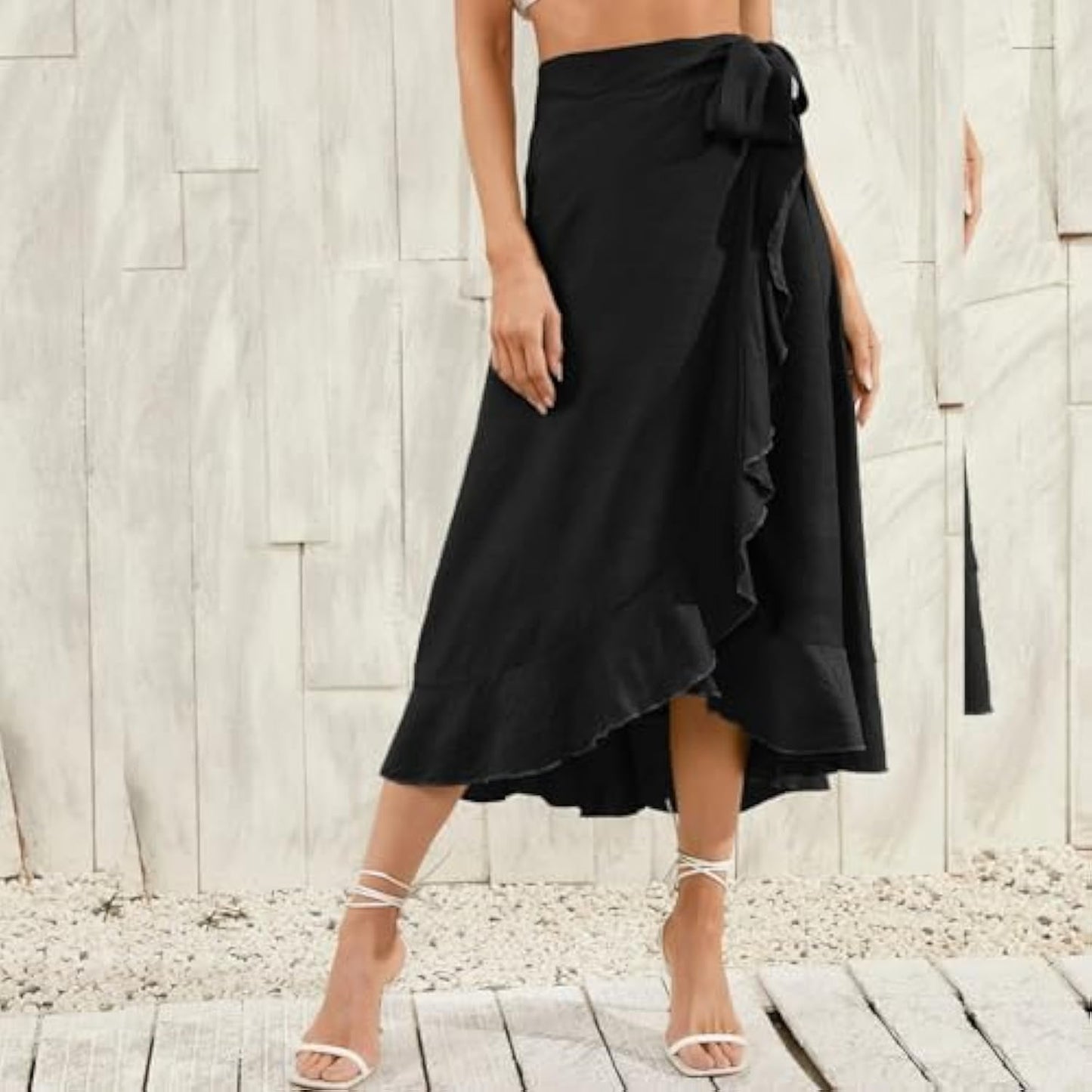 Women's Elegant High Waist Ruffle Wrap Skirt Summer Midi Long Skirt