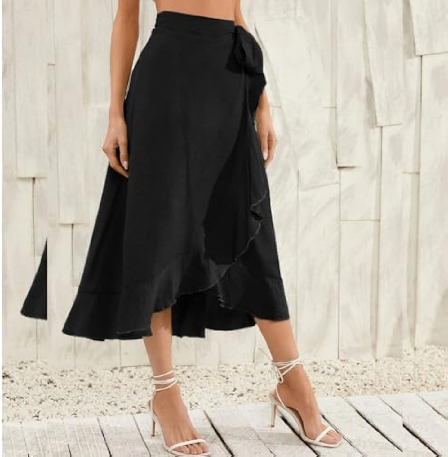 Women's Elegant High Waist Ruffle Wrap Skirt Summer Midi Long Skirt