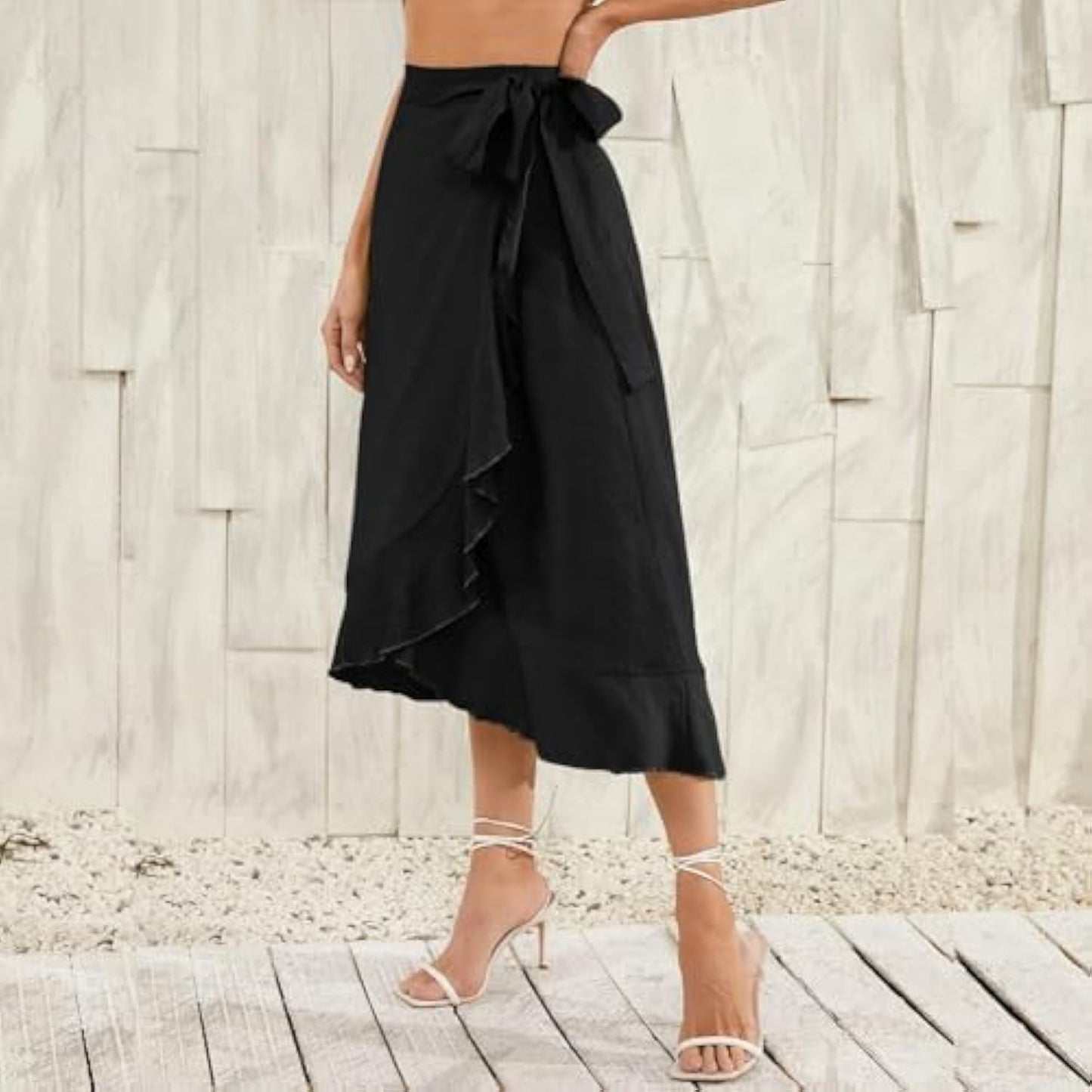 Women's Elegant High Waist Ruffle Wrap Skirt Summer Midi Long Skirt